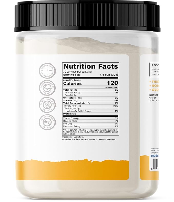 Nutricost Pantry Lupin Flour (2 Pounds Per Bottle) Non GMO, Gluten Free, Vegan Cooking Powder