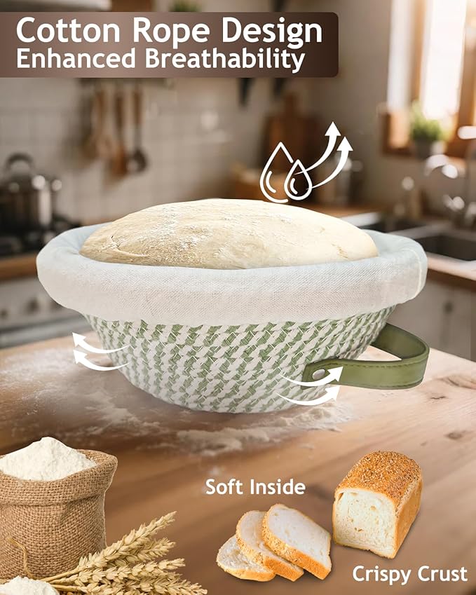 Banneton Bread Proofing Basket Set,Cotton Rope Sourdough Banneton Basket Oval Round, 10 inch Sourdough Bread Baking Supplies with 4 Liners, Handmade Proofing Bowls for Artisan Bakers Starter