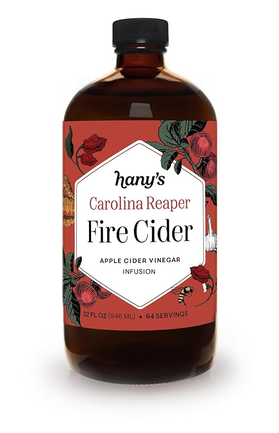 Hany's Harvest Carolina Reaper Fire Cider - 32 fl oz Glass Bottle | All-Natural, Small-Batch, Handcrafted, Non-GMO, Gluten-Free