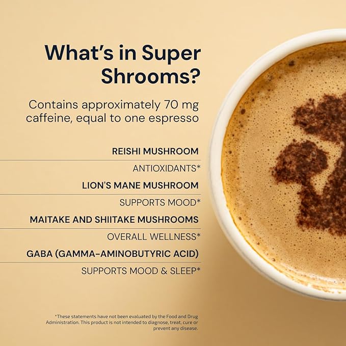 Blueprint by Bryan Johnson Super Shroom Coffee ??Mushroom Coffee with Lion?™s Mane, Reishi & GABA ??70mg Caffeine ??Focus & Energy Coffee ??Adaptogenic Coffee Alternative ??30 Servings