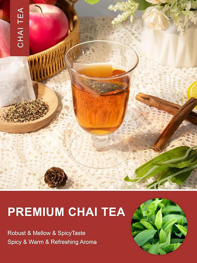 TeeLux Chai Black Tea, Black Tea with Cinnamon, Ginger, Clove & Star Anise, Mellow & Spicy Flavor, Natural, 100 Count