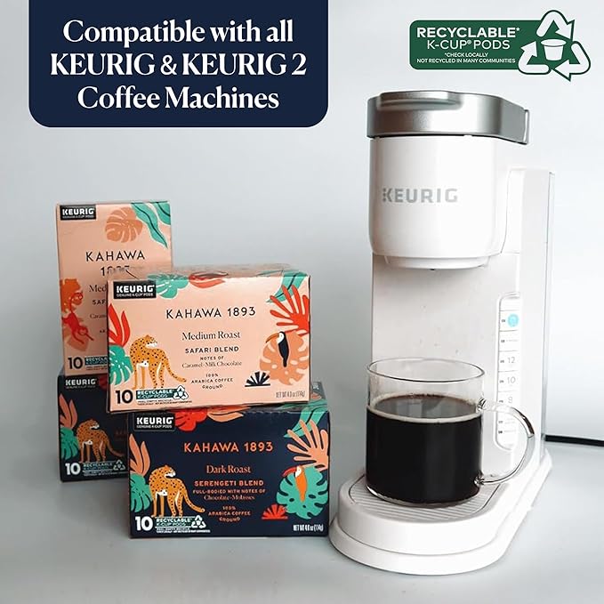 Kahawa 1893 Dark Roast Coffee K-Cup Pods Serengeti Blend (20 Count) - As Seen on Shark Tank, Low Acid, High Antioxidants, Naturally Sweet, Organically Grown, Ethically & Sustainably Sourced