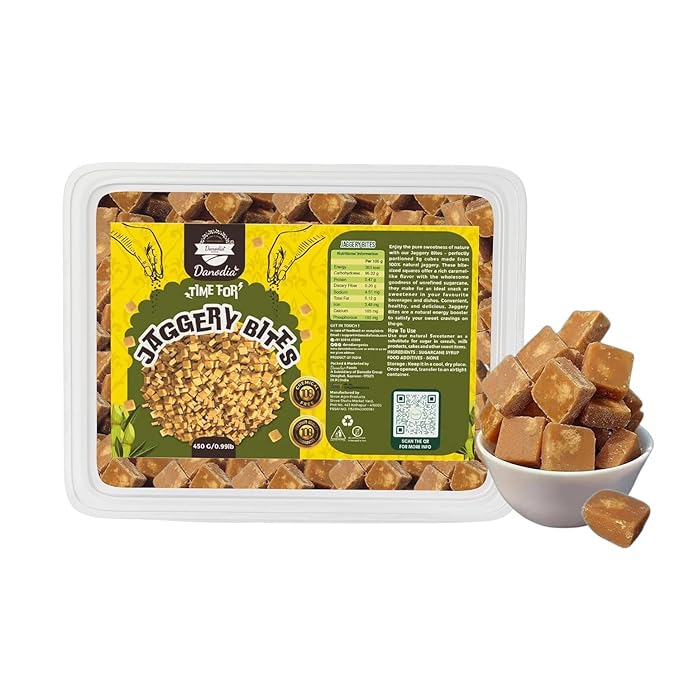 Danodia Foods Organic Snackable Jaggery Bites 1 lb (450g), Pure & Natural, No Additives Sweetener, Vegan & Gluten-Free, Nutrient-Rich Alternative to Refined Sugar for Tea & Coffee, Indian Origin