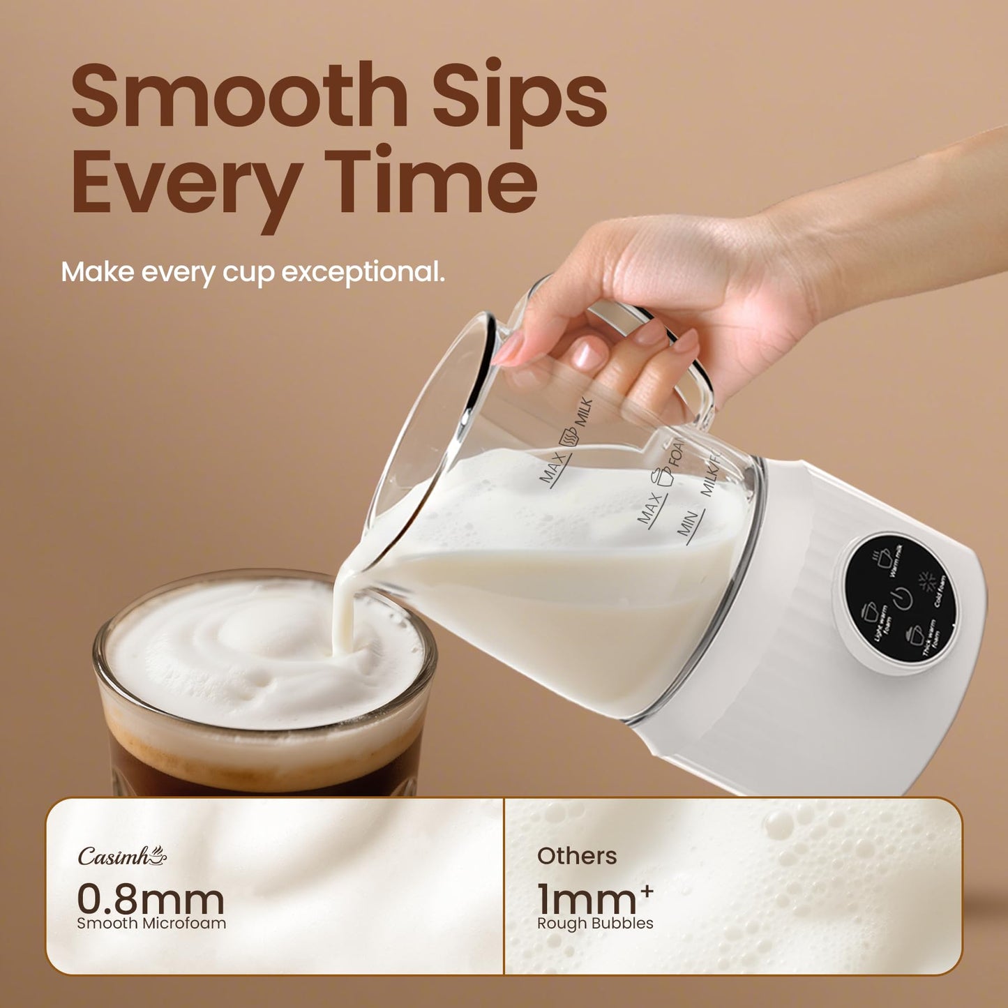 4-in-1 Electric Milk Frother and Steamer for Whole Milk, LED Touch Screen