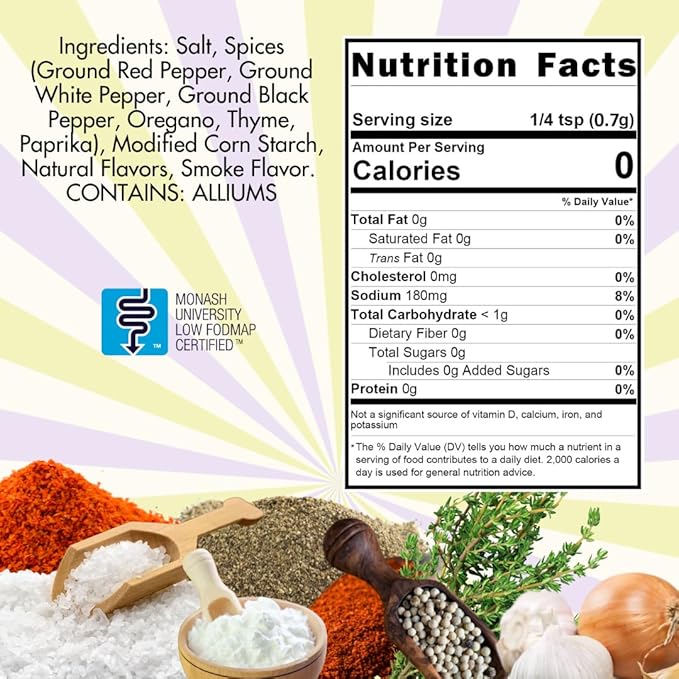 Smoke n Sanity Cajun Creole - Certified Low FODMAP Seasonings - Gluten Free - Certified Kosher - Dairy Free for Low FODMAP Snacks (4.0 oz)