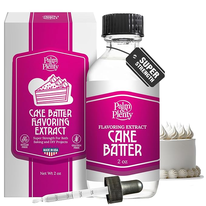 Palm and Plenty Cake Batter Extract - Flavoring for Candy, Baking, and Drinks - Food-Grade Oil for Baked Goods, Desserts, Frostings, and Fillings, Keto-Friendly - 2 Oz Plastic Dropper Bottle - Made in USA