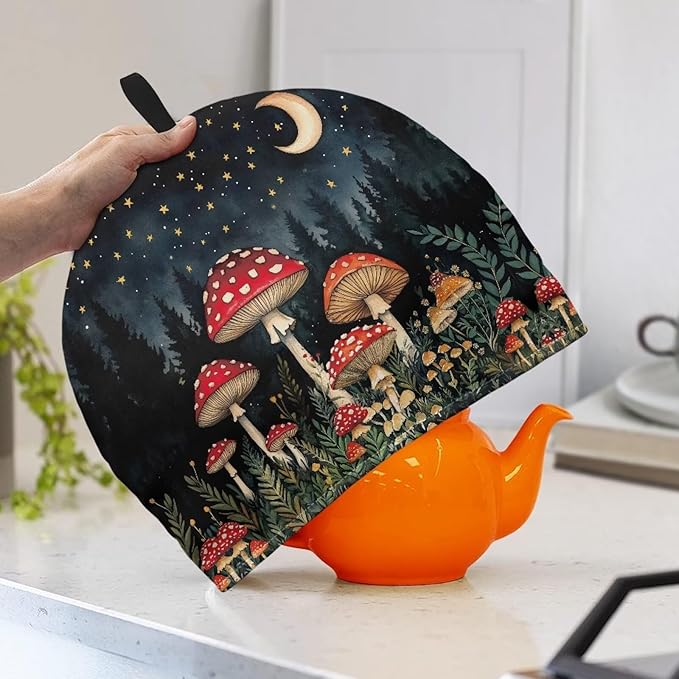 Mushroom Print Tea Cozy Creative Insulated Tea Cosy Extra Thick Home Kitchen Decoration Creative Gifts Dust Teapot Cover Kitchen Accessories for Travel
