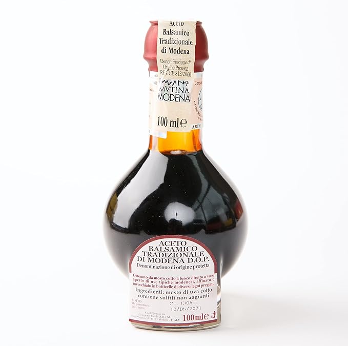Entimio Affinato - DOP Aged 12+ Years Traditional Modena Balsamic Vinegar from Modena, Italy - Authentic from Small Family Producer, Giftbox with Product and Producer Info - 3.4 fl oz