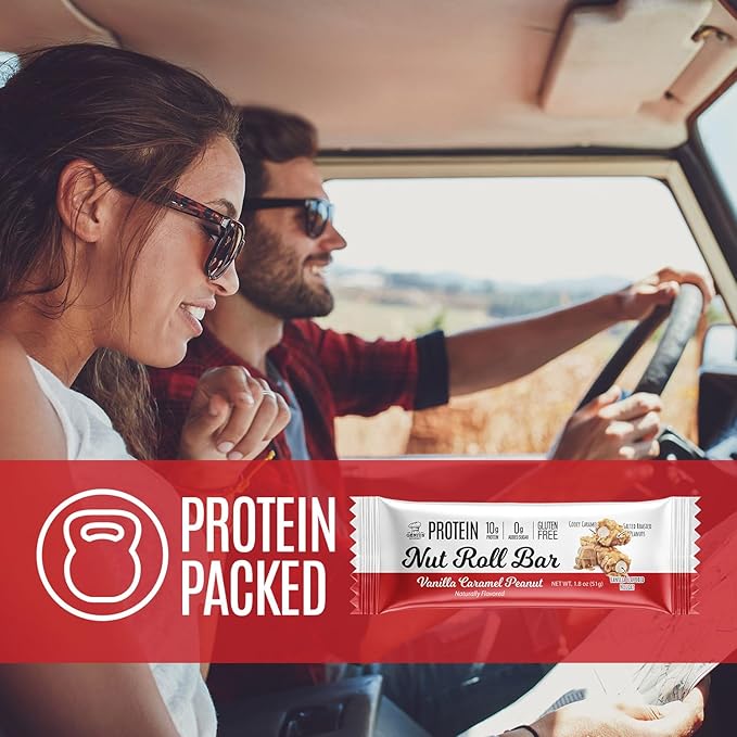 Genius Gourmet Nut Roll Bars Vanilla Caramel Peanut ??10g Protien, Zero Added Sugar, Gluten Free, Non-GMO ??Sweet Snack & Dessert for Adults and Kids ??10 Ct Box
