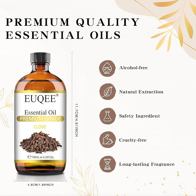 Clove Essential Oil Large Capacity (4 oz/118 ml) Premium Clove Bud Oil - with Glass Dropper, Great for Diffusers, DIY Candle e & Soap Making
