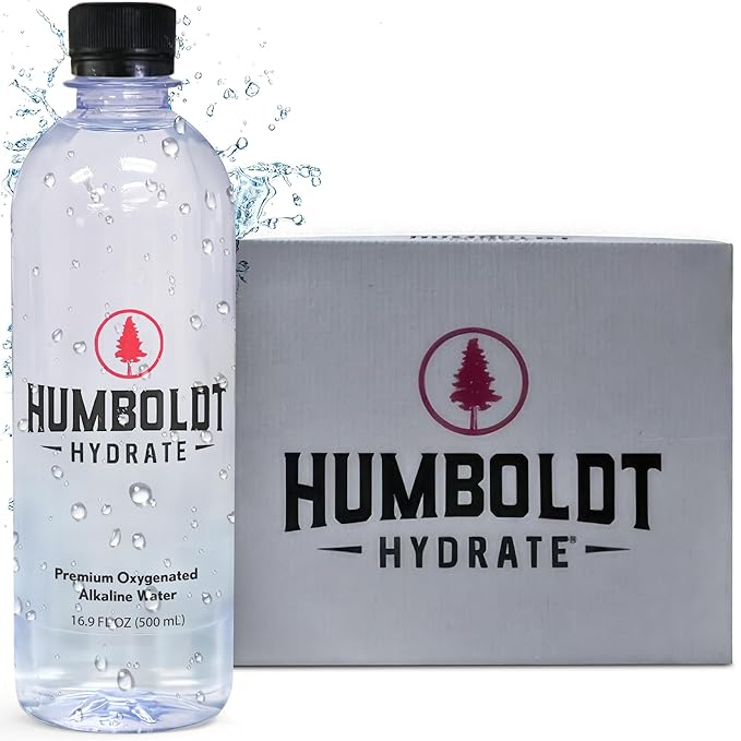 Humboldt Hydrate Bottled Alkaline Water - Infused with Electrolytes ??Ionized Case of Water 99.9% Pure - 8+ pH water for Smooth Clean Taste 16.9 FL OZ - BPA Free Bottled Water 12 Pack (500 ML)