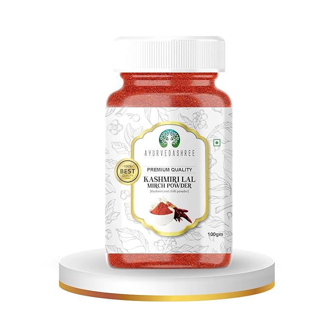 AYURVEDASHREE Kashmiri Chilli Powder (Deggi Mirch, Low Heat) Ground Indian Spice 100gm PET Jar | All Natural | Salt-Free | Vegan | Red Pepper Powder