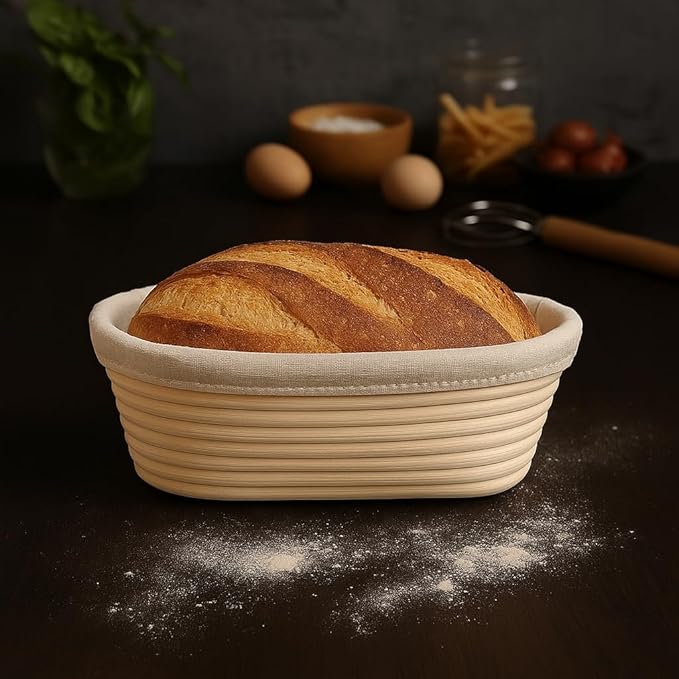 Saint Germain Bakery Premium Round Bread Banneton Basket with Liner - Perfect Brotform Proofing Basket for Making Beautiful Bread (10" Oval (2x count))