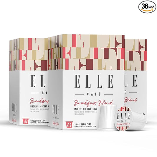 ELLE Café© Breakfast Blend K-Cup Pods - 36 Count - 100% Arabica Coffee, Flavor Medium Light Roast - Single-Serve Coffee Pods