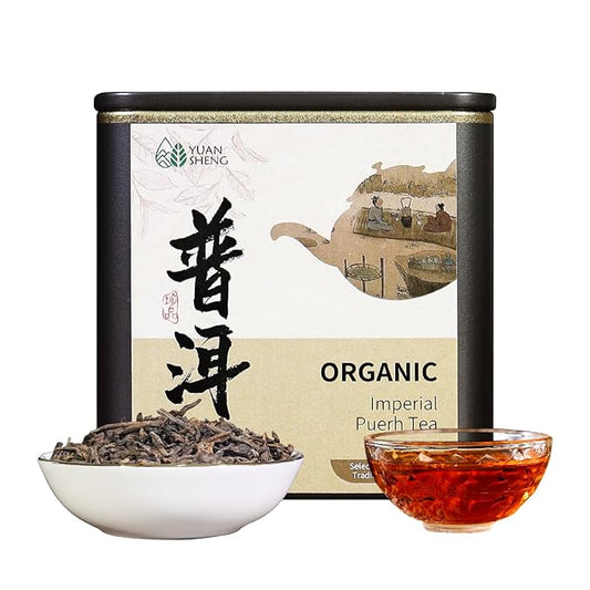 YUANSHENG Premium Organic Puerh Tea, Yunnan Puer Loose Leaf, Aged Fermented Ripe Pu erh Loose Leaf Black Tea, Imperial Pu-erh Tea With Mellow and Rich, 2.1 Oz