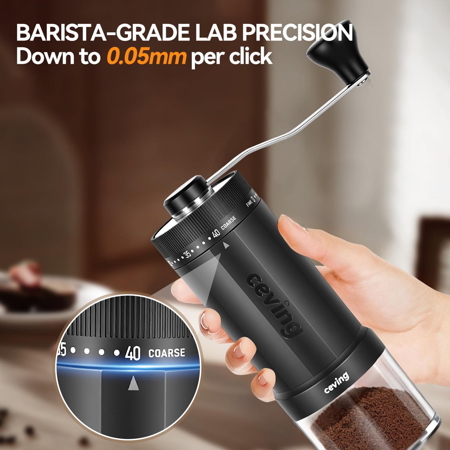 CEVING World's First 60g Large Capacity Manual Coffee Grinder, Gray