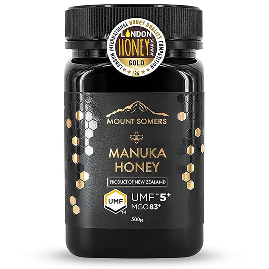 Mount Somers 100% Pure Premium Raw Manuka Honey - UMF 5+ / MGO 83+ 17.6oz (500g) Jar, Non GMO New Zealand Manuka Honey, Genuine Natural Superfood, Great Taste, UMF Certified