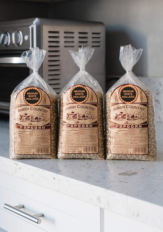 Amish Country Popcorn | 3-2 lb Bags | Medium White Popcorn Kernels | Old Fashioned, Non-GMO and Gluten Free (3-2 lb Bags)