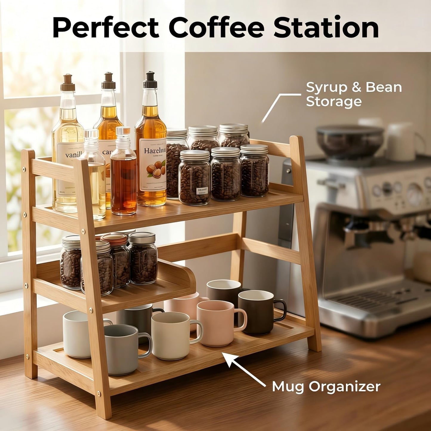 Lnncdsc 3 Tier Bamboo Matcha Station, coffee station organizer Shelf