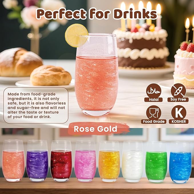 Shimmer Rose Gold Edible Glitter Spray, 5g Edible Glitter for Cocktails, Drinks, Luster Dust Edible for Cake Decorating, Baking, Chocolate, Strawberry, Food Grade