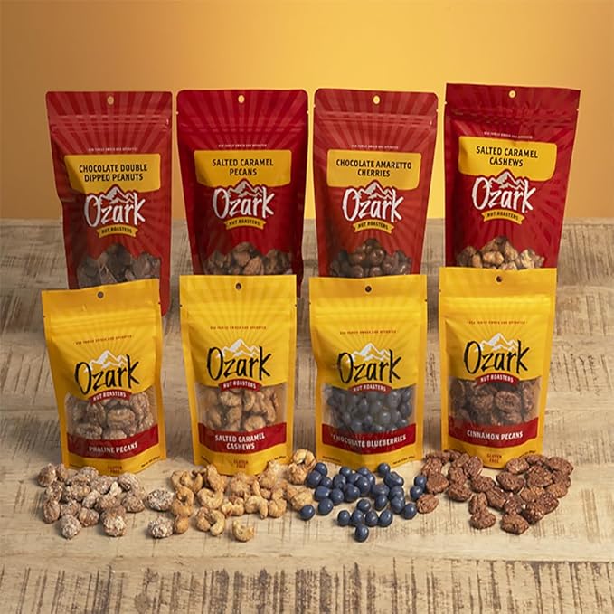 OZARK NUT ROASTERS, Salted Caramel Cashews, Flavored Snack Nuts, Gluten-Free Gourmet Candied Cashews, Blend of Sugar, Sea Salt & Caramel (14 oz)