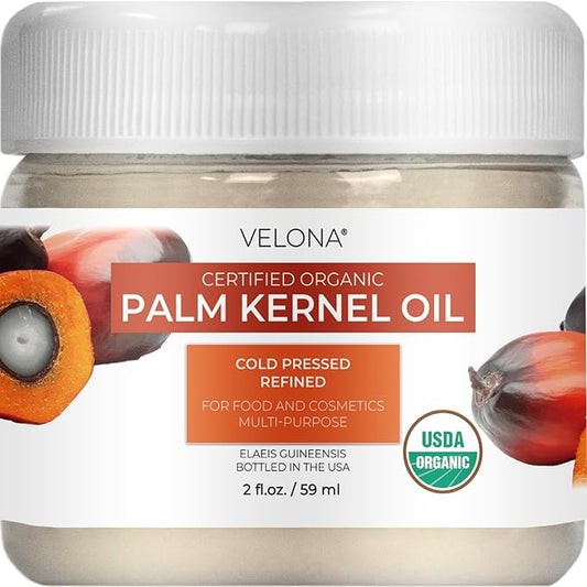velona USDA Certified Organic Palm Kernel Oil - 2 Fl Oz | 100% Pure and Natural Carrier Oil |