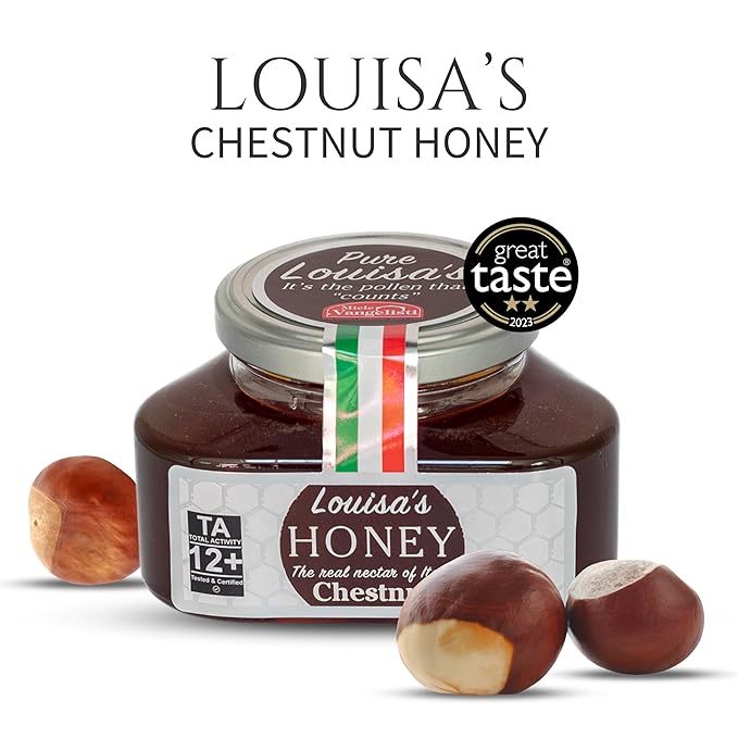 Louisa's Chestnut Honey | Award-Winning Italian Raw & Pure Honey | TA 12+ (MGO 354+) | 100% Traceable | Sustainably Sourced | GMO, Gluten & Allergen Free | 350g