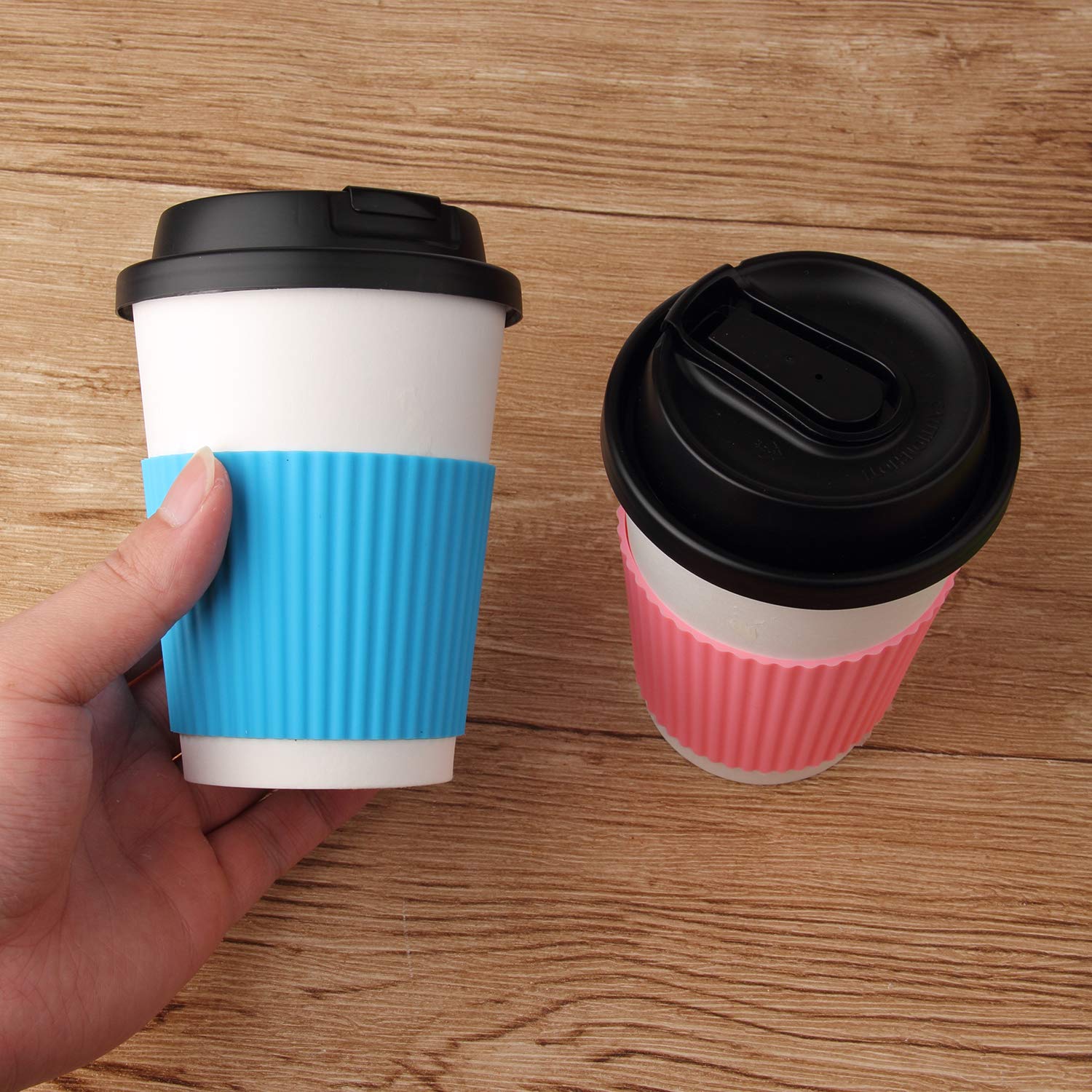 5pcs Assorted Colors Heat-resistant Silicone Nonslip Coffee Cup Sleeve,Resistant Reusable Glass