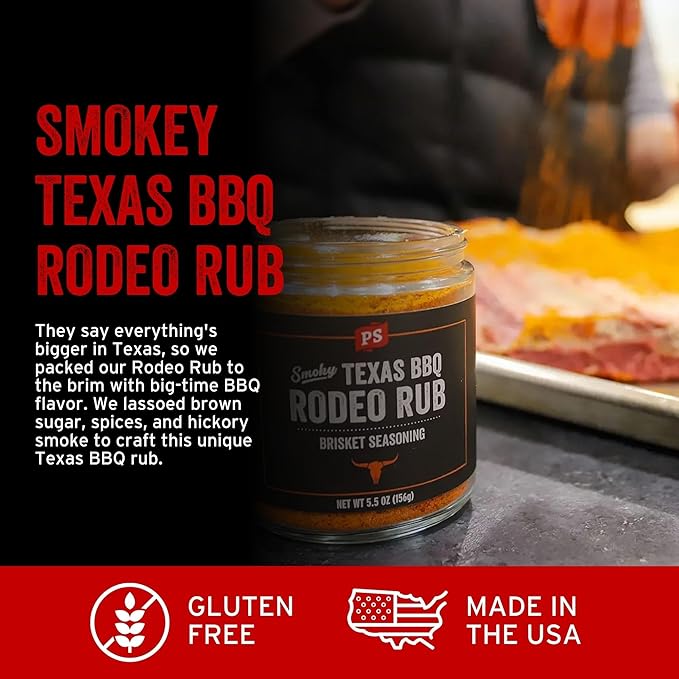 PS Seasoning Texas-Style Brisket Rodeo Rub - Dry BBQ Rubs and Spices for Grilling, Smoking, Roasting - Smoky Texas Flavor, BBQ Seasoning Spice Blend for Beef Brisket, Steak, Pulled Pork, Chicken