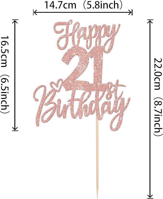 1 PCS Happy 21st Birthday Cake Topper Glitter Cheers to 21 Years Birthday Cake Pick Twenty One 21 Fabulous Cake Decoration for Happy 21st Birthday Anniversary Party Decorations Supplies Rose Gold