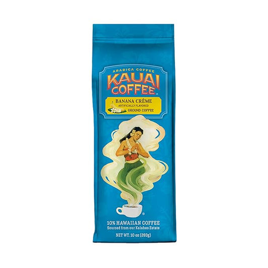 Kauai Coffee Ground Coffee ??Smooth, Rich ??Banana Flavor with Creamy Vanilla ??Arabica Coffee, 10% Hawaiian with No Bitterness ??Banana Crème, 1 Pack of 10oz