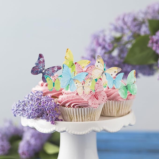 40 Pack Edible Butterfly Cake Decorations, Colorful Butterfly Cupcake Toppers Decorations, Butterfly Theme Birthday Party Decorations for Wedding Birthday Anniversary Flower Themed Party Decorating