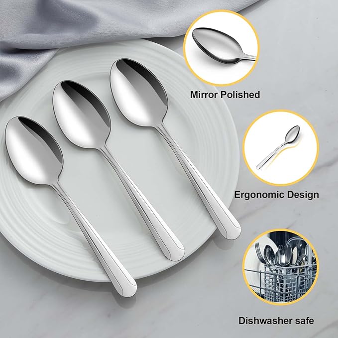BEWOS 24 Pieces Tea Spoons Set, 6.2 Inches Stainless Steel Teaspoons Silverware, Coffee Spoons, Small Mirror Polished, Dishwasher Safe, Silver For Home, Restaurant