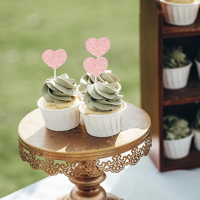 30 Pack Heart Cupcake Toppers Love Heart Cupcake Picks for Valentine's Day Theme Wedding Engagement Bridal Shower Birthday Party Cake Decorations Supplies Pink