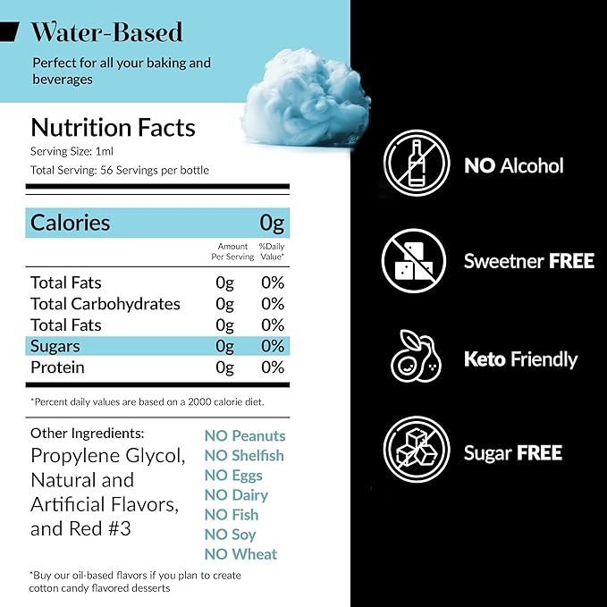 Dolce Flav Cotton Candy Extract ??8 Ounce Water-Soluble Kosher, Sugar-Free, Concentrated Carnival-Style Flavoring for Baking, Frostings & Drinks, Includes Measured Dropper