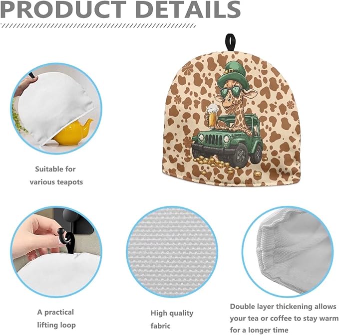 St. Patrick's Teapot Cover Women Leopard Clover Insulated Teapot Cover Washable Teapot Dust Cover with Handle