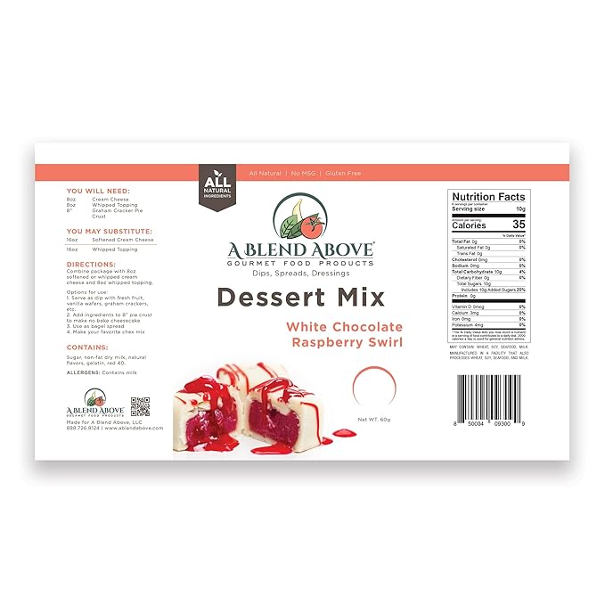 A Blend Above No-Bake Desserts Mix Variety Pack - Includes Heaven Sake Cheesecake, White Chocolate Raspberry, Sea Salt Caramel, and Cinnabun - All Natural, Vegan, Gluten Free, No MSG - Pack of 4