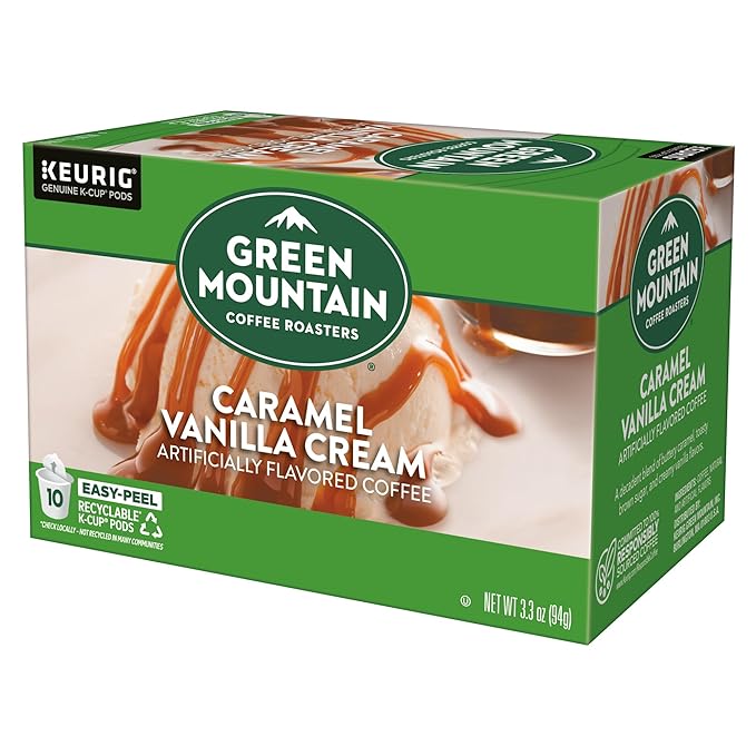Green Mountain Coffee Roasters Caramel Vanilla Cream, Keurig Single Serve K-Cup Pods, Light Roast Coffee, 60 Count, (6 Packs of 10)