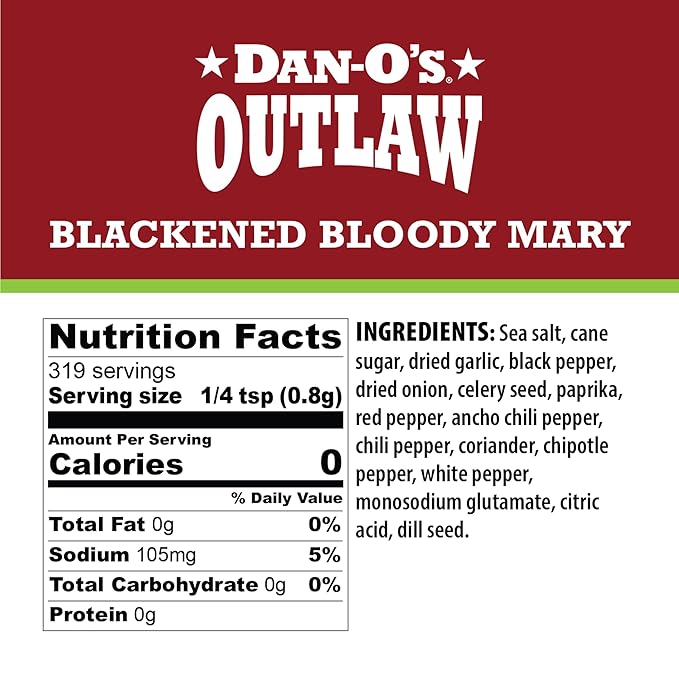Dan-O's Outlaws Blackened Bloody Mary Seasoning, 9 oz Bottle, All Purpose Seasoning for Chicken, Seafood, Drinks, Veggies and More, Use this Spice Blend to Rim Glasses or Season Snacks
