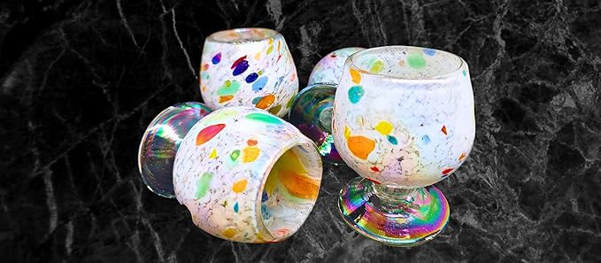Authentic Mexican Tequila Hand Blown Shot Glasses - Set of 4-2 oz - Mini Glass Snifters - Heavy Base - Cognac (Clown)