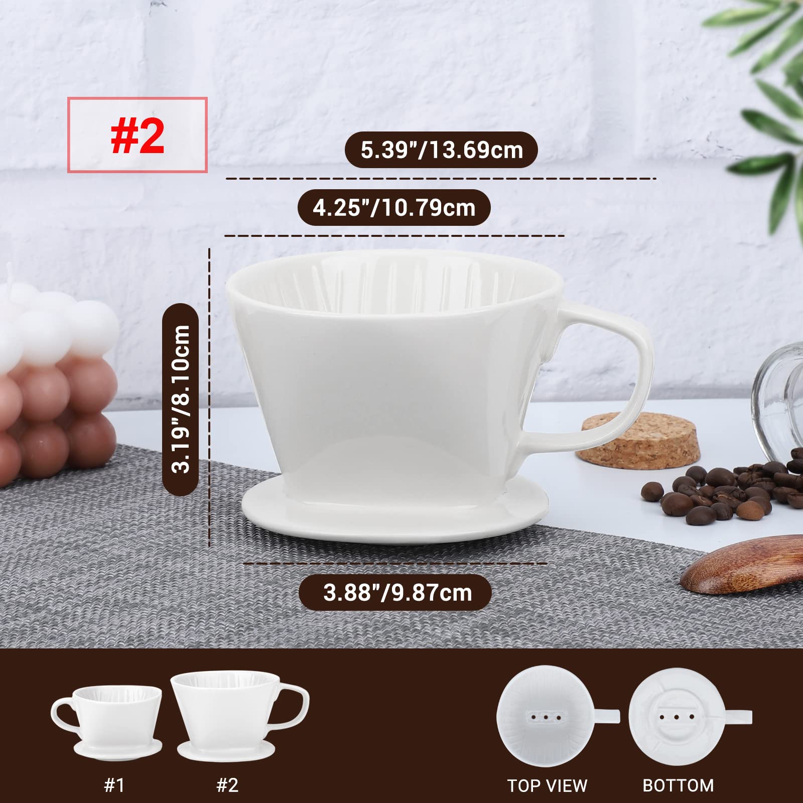 Segarty Pour Over Coffee Maker, Single Cup White Ceramic Coffee Dripper, Size No.2 Reusable Filter