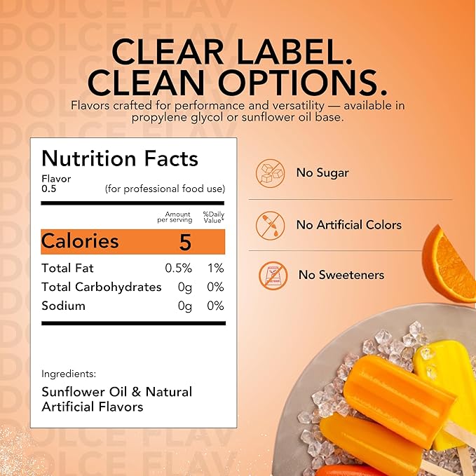Dolce Flav Orange Creamsicle Extract - 2 Ounce Oil-Soluble Multipurpose Flavoring Ideal for Candy Making, Baking, Lip Balm, and Ice Cream - Perfect Kitchen Gift for Holidays