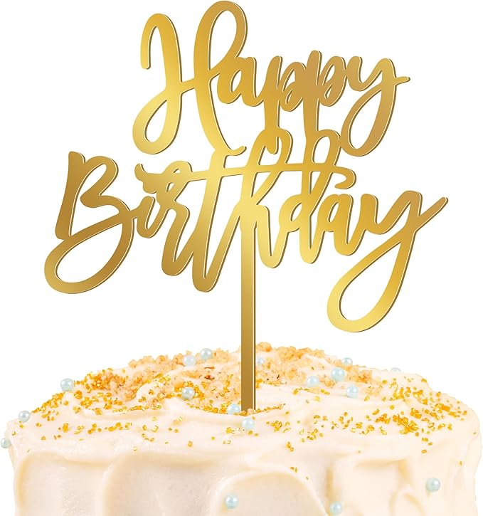 1 PCS Acrylic Cake Topper, 5.1 x 7 Inches Happy Birthday Cake Sign, Mirror Birthday Cake Toppers for Children or Adults Cake Inserts, Birthday Cake Decorations and Desserts Supplies