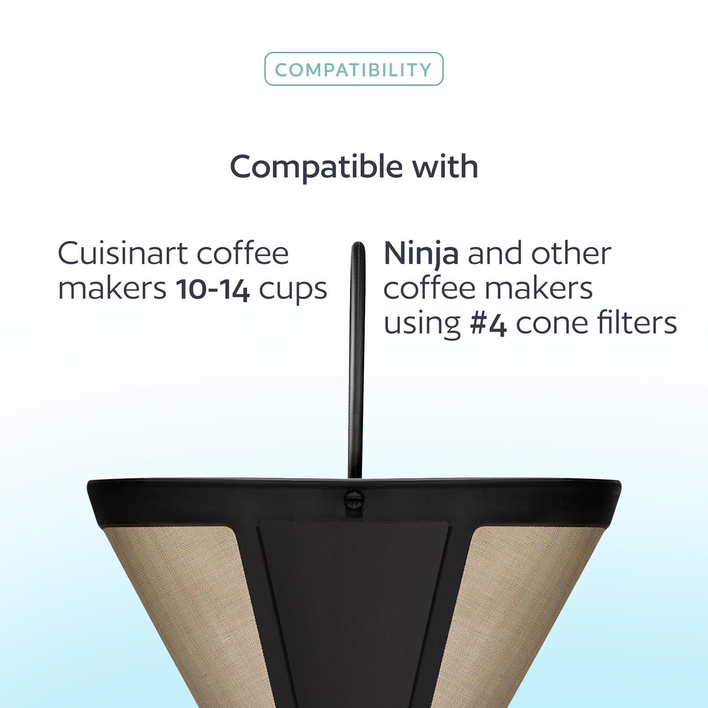 2-Pack #4 Reusable Permanent Cone Coffee Filters - Compatible with Cuisinart 10–14 Cup Brewers