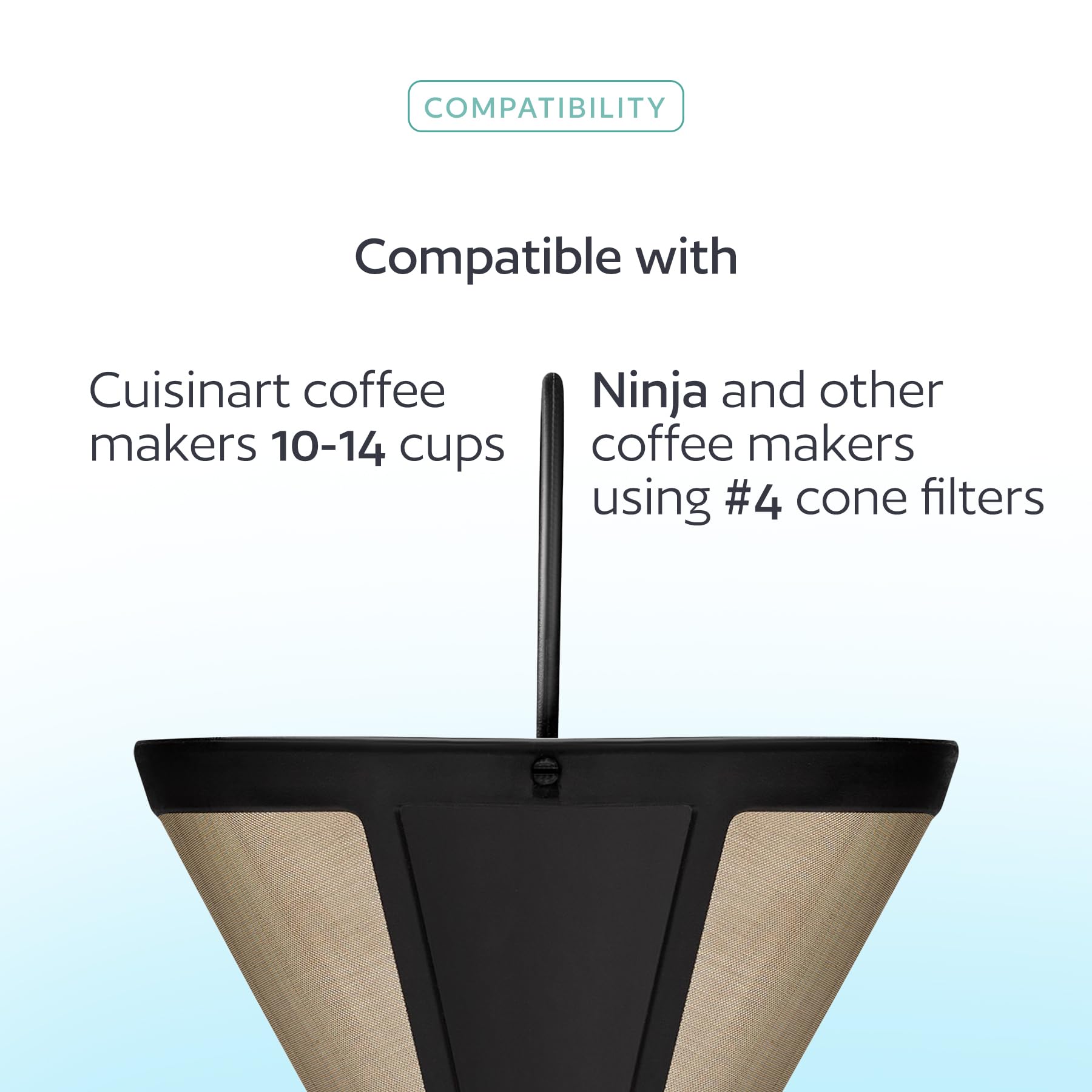 2-Pack #4 Reusable Permanent Cone Coffee Filters - Compatible with Cuisinart 10–14 Cup Brewers