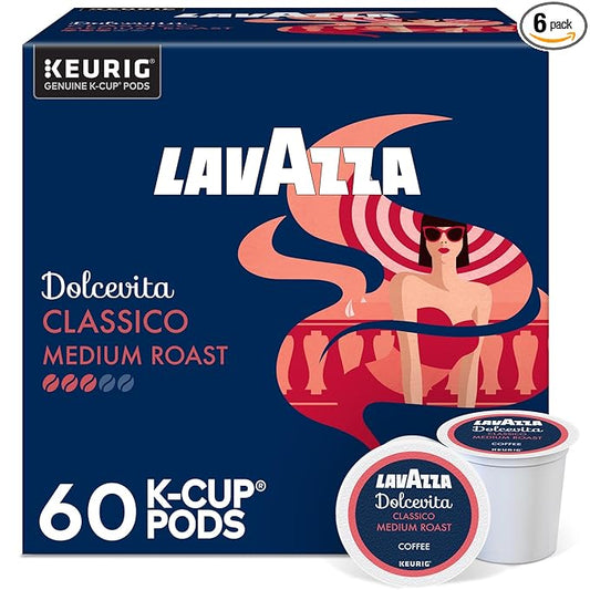 Lavazza Dolcevita Classico, Single-Serve Keurig K-Cup Pods, Medium Roast Coffee, 60-Count Box (6 Packs of 10)