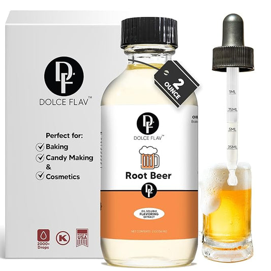 Dolce Flav Root Beer Extract ??2 Ounce Oil-Soluble Kosher, Sugar-Free, Concentrated Classic Root Beer Flavoring for Baking, Chocolates & Desserts, Includes Measured Dropper