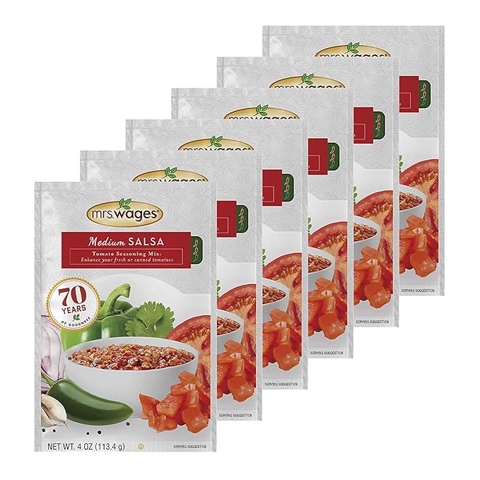 Mrs. Wages Medium Salsa Canning Mix, Easy-To-Use, Simple Homemade Salsa, Flavorful Spice, Enhance Your Tomatoes, 4 oz Packet (Value Pack Of 6)