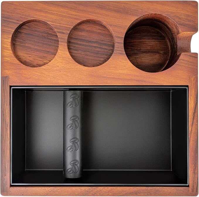 Gdrasuya10 58MM Espresso Knock Box and Tamping Station Coffee Milk Tea Machine Accessories Wooden Tool Stainless Steel Storage Boxs for 2.28" Tamper Distributor Portafilter