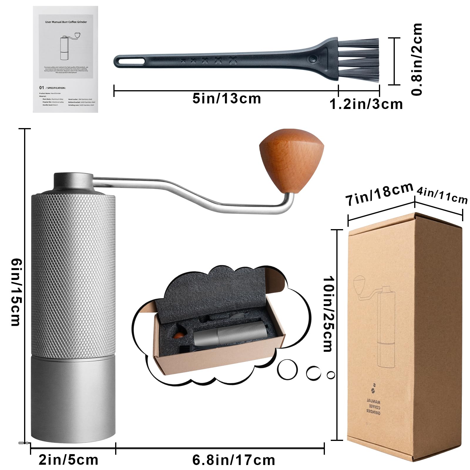 Agilive Manual Coffee Grinder, Adjustable Grinding Settings, Stainless Steel Burrs, Portable
